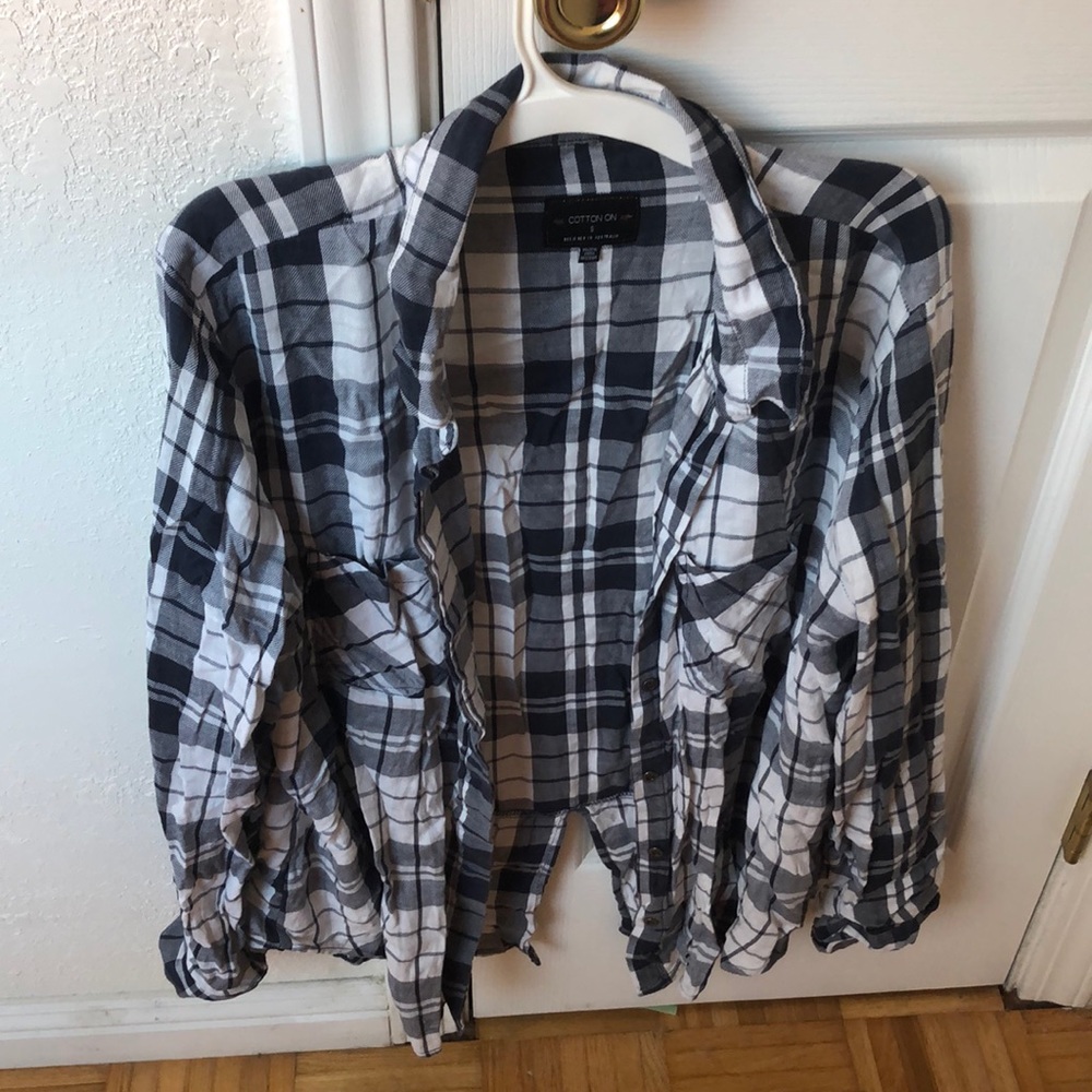 Button up long sleeve white/grey